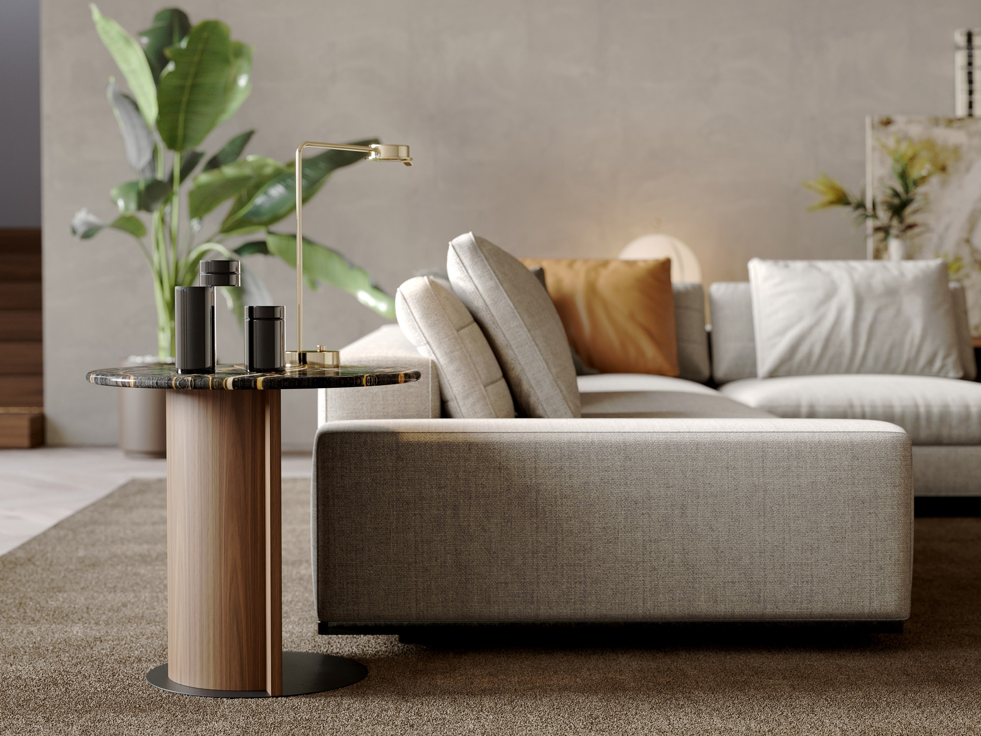 Wood Coffee Table with Black Marble Top